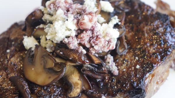 Grilled Rib Eye with Port Reduction and Mushrooms